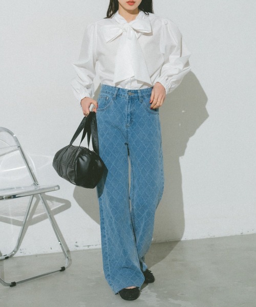 VANNIE U（ヴァニーユー）の「ダブルボウタイブラウス/前後2WAY着用可能/ボウタイアレンジでマルチWAYに（シャツ/ブラウス・レディース・ホワイト/ブルー/チェック・FREE）」の11枚目の写真