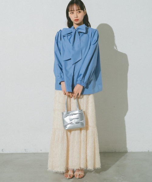 VANNIE U（ヴァニーユー）の「ダブルボウタイブラウス/前後2WAY着用可能/ボウタイアレンジでマルチWAYに（シャツ/ブラウス・レディース・ホワイト/ブルー/チェック・FREE）」の7枚目の写真