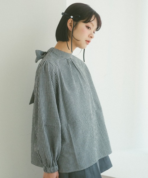 VANNIE U（ヴァニーユー）の「ダブルボウタイブラウス/前後2WAY着用可能/ボウタイアレンジでマルチWAYに（シャツ/ブラウス・レディース・ホワイト/ブルー/チェック・FREE）」の8枚目の写真