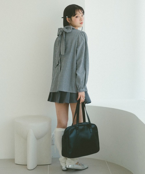 VANNIE U（ヴァニーユー）の「ダブルボウタイブラウス/前後2WAY着用可能/ボウタイアレンジでマルチWAYに（シャツ/ブラウス・レディース・ホワイト/ブルー/チェック・FREE）」の9枚目の写真