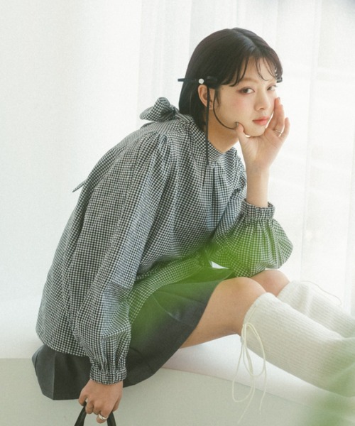 VANNIE U（ヴァニーユー）の「ダブルボウタイブラウス/前後2WAY着用可能/ボウタイアレンジでマルチWAYに（シャツ/ブラウス・レディース・ホワイト/ブルー/チェック・FREE）」の16枚目の写真