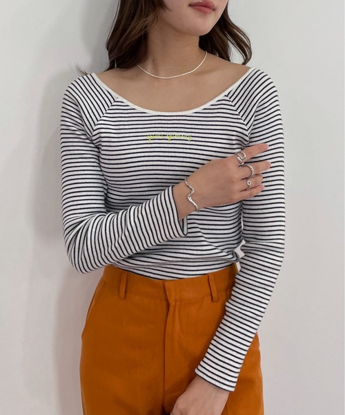 EPIMI E'PIMMY(エピミエピミー)の「アソートボートネックプルオーバー(Tシャツ/カットソー・レディース・ブラック/オフホワイト/ホワイト×ブラック・MEDIUM)」の1枚目の写真