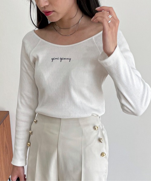 EPIMI E'PIMMY(エピミエピミー)の「アソートボートネックプルオーバー(Tシャツ/カットソー・レディース・ブラック/オフホワイト/ホワイト×ブラック・MEDIUM)」の2枚目の写真