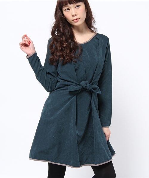 OUTLET（アウトレット）の「【Ciaopanic】ピーチ起毛前結ビワンピース（ワンピース・レディース・ブラック/モスグリーン/ネイビー・FREE）」の2枚目の写真