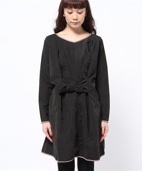 OUTLET（アウトレット）の「【Ciaopanic】ピーチ起毛前結ビワンピース（ワンピース・レディース・ブラック/モスグリーン/ネイビー・FREE）」の4枚目の写真