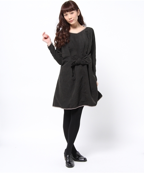 OUTLET（アウトレット）の「【Ciaopanic】ピーチ起毛前結ビワンピース（ワンピース・レディース・ブラック/モスグリーン/ネイビー・FREE）」の7枚目の写真