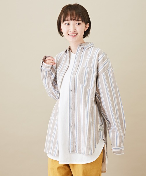 CUBE SUGAR(キューブシュガー)の「空紡糸 レギュラーカラー 長袖 チェックシャツ(シャツ/ブラウス・レディース・ベージュ/グリーン/マルチ/ラベンダー・M)」の2枚目の写真