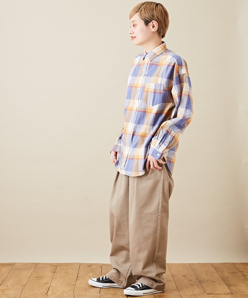 CUBE SUGAR(キューブシュガー)の「空紡糸 レギュラーカラー 長袖 チェックシャツ(シャツ/ブラウス・レディース・ベージュ/グリーン/マルチ/ラベンダー・M)」の17枚目の写真