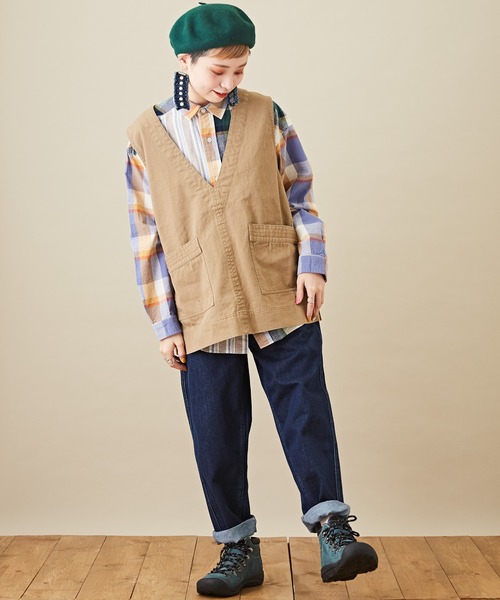 CUBE SUGAR(キューブシュガー)の「空紡糸 レギュラーカラー 長袖 チェックシャツ(シャツ/ブラウス・レディース・ベージュ/グリーン/マルチ/ラベンダー・M)」の13枚目の写真