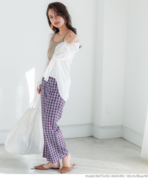 coca（coca）（コカ）の「柔らかタッチギンガムチェックパンツ（その他パンツ・レディース・ブルー・M/L）」の3枚目の写真