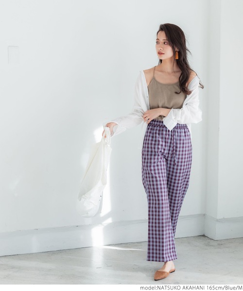 coca（coca）（コカ）の「柔らかタッチギンガムチェックパンツ（その他パンツ・レディース・ブルー・M/L）」の4枚目の写真