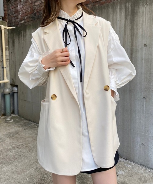 one after another NICE CLAUP(ワンアフターアナザーナイスクラップ)の「ボウタイスタンドカラーチュニック(シャツ/ブラウス・レディース・オフホワイト/ホワイト系その他/ベージュ/ベージュ系その他・FREE)」の10枚目の写真