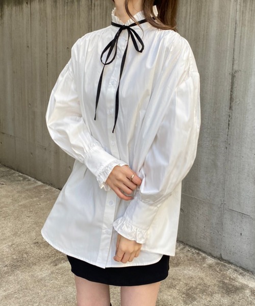one after another NICE CLAUP(ワンアフターアナザーナイスクラップ)の「ボウタイスタンドカラーチュニック(シャツ/ブラウス・レディース・オフホワイト/ホワイト系その他/ベージュ/ベージュ系その他・FREE)」の6枚目の写真