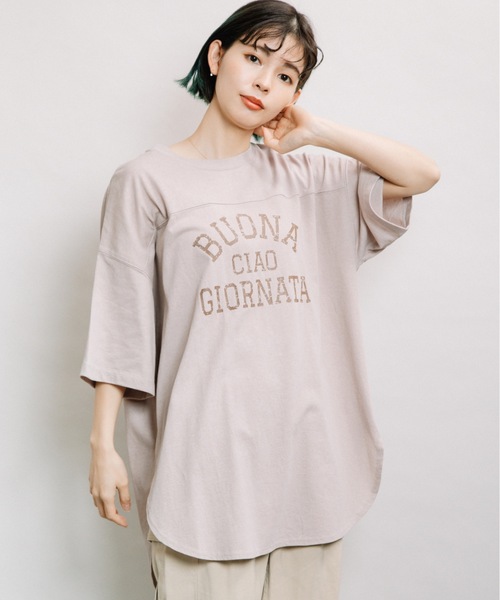 refinedworks（リファインドワークス）の「カレッジロゴTN（Tシャツ/カットソー・レディース・チャコールグレー/ベージュ/ブルー・FREE）」の15枚目の写真