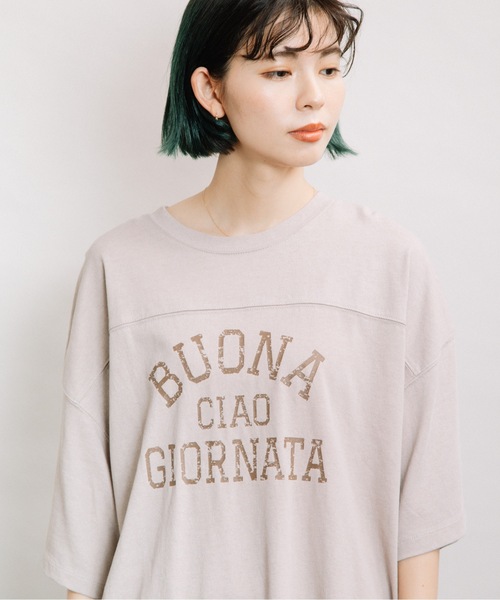 refinedworks（リファインドワークス）の「カレッジロゴTN（Tシャツ/カットソー・レディース・チャコールグレー/ベージュ/ブルー・FREE）」の21枚目の写真