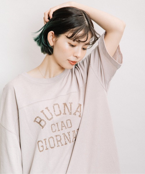 refinedworks（リファインドワークス）の「カレッジロゴTN（Tシャツ/カットソー・レディース・チャコールグレー/ベージュ/ブルー・FREE）」の22枚目の写真