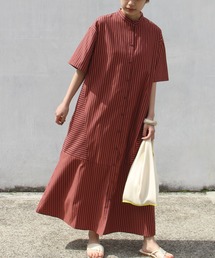 ストライプ切替シャツワンピース