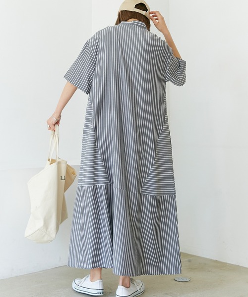 LAVEANGE（ラビアンジェ）の「ストライプ切替シャツワンピース（ワンピース・レディース・イエロー/ブラック/オレンジ・3L/LL/4L/M/L）」の10枚目の写真