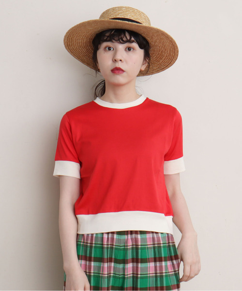 CHILD WOMAN（チャイルドウーマン）の「☆レンシルバイカラー半袖プルオーバー（Tシャツ/カットソー・レディース・ブラック/ネイビー/レッド/ブラック×ホワイト/レッド系その他/ブルー系その他2/レッド系その他2/ブラック系その他/アイボリー/ブラック系その他2/レッド系その他3/ブルー/レッド系その他4/ブラック系その他3・FREE）」の10枚目の写真