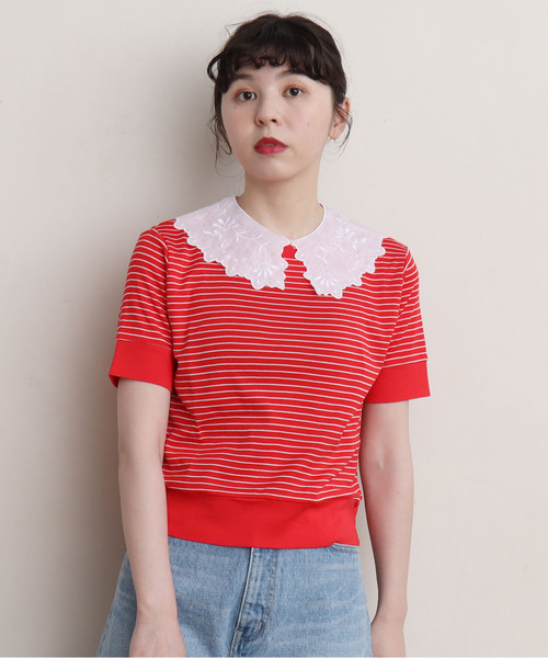 CHILD WOMAN（チャイルドウーマン）の「☆レンシルバイカラー半袖プルオーバー（Tシャツ/カットソー・レディース・ブラック/ネイビー/レッド/ブラック×ホワイト/レッド系その他/ブルー系その他2/レッド系その他2/ブラック系その他/アイボリー/ブラック系その他2/レッド系その他3/ブルー/レッド系その他4/ブラック系その他3・FREE）」の12枚目の写真