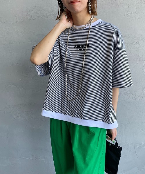 AMERICANA（アメリカーナ）の「[Americana×JEANS FACTORY/アメリカーナ×ジーンズファクトリー] 別注 ショート丈ワイドシルエット フロッキープリントTシャツ（Tシャツ/カットソー・レディース・ホワイト/ブラック/レッド・ONE SIZE）」の17枚目の写真