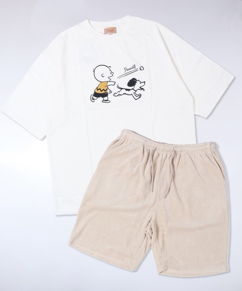 PEANUTS（ピーナッツ）の「【PEANUTS】セットアップ パイルポケットTシャツ / ショートパンツ（ルームウェア/パジャマ・レディース・ブラウン/ブラック/杢グレー/アイボリー/ブラウン系1/ホワイト系1/ブラック系1/グレー系1・MEDIUM/X-LARGE/LARGE）」の3枚目の写真