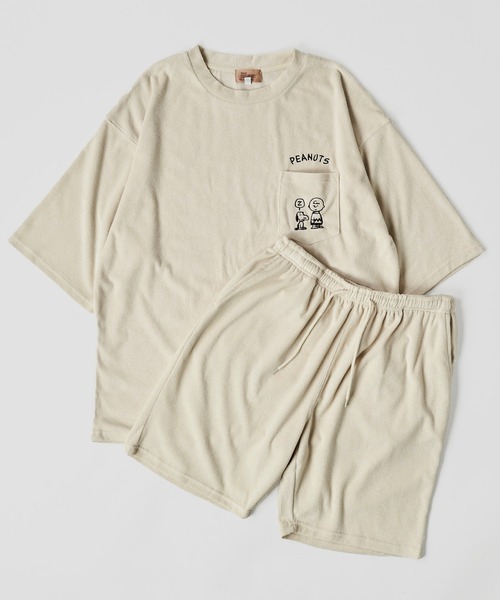 PEANUTS（ピーナッツ）の「【PEANUTS】セットアップ パイルポケットTシャツ / ショートパンツ（ルームウェア/パジャマ・レディース・ブラウン/ブラック/杢グレー/アイボリー/ブラウン系1/ホワイト系1/ブラック系1/グレー系1・MEDIUM/X-LARGE/LARGE）」の2枚目の写真