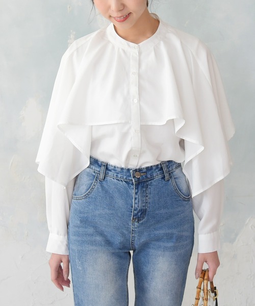 sango(sango)の「スパンブロードケープ付きスタンドブラウス(シャツ/ブラウス・レディース・オフホワイト/ラベンダー/スミクロ・FREE)」の13枚目の写真