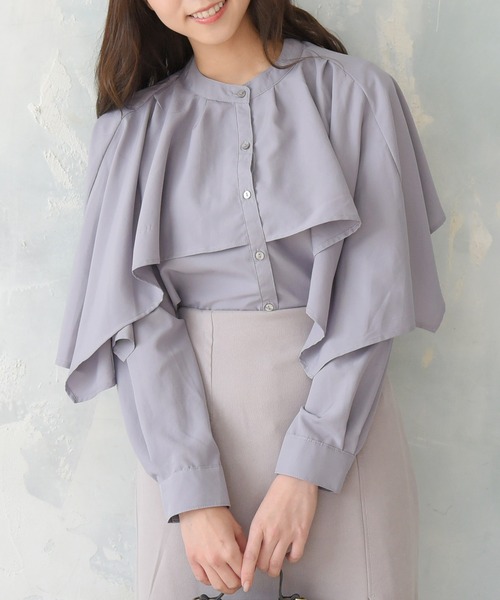 sango(sango)の「スパンブロードケープ付きスタンドブラウス(シャツ/ブラウス・レディース・オフホワイト/ラベンダー/スミクロ・FREE)」の12枚目の写真