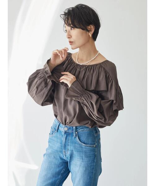 AMERICAN HOLIC(アメリカンホリック)の「キャンディースリーブフリルブラウス(シャツ/ブラウス・レディース・ブラウン/オフホワイト・M/L)」の3枚目の写真