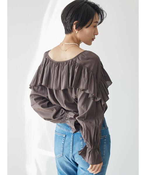 AMERICAN HOLIC(アメリカンホリック)の「キャンディースリーブフリルブラウス(シャツ/ブラウス・レディース・ブラウン/オフホワイト・M/L)」の6枚目の写真