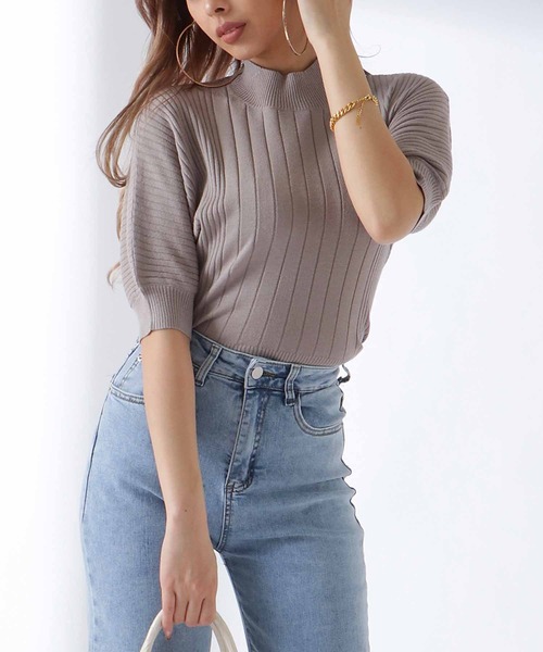 LATINA（ラティーナ）の「ショート丈ランダムリブドルマンスリーブトップスセーター（Tシャツ/カットソー・レディース・グリーン/ブラック/ベージュ・FREE）」の2枚目の写真