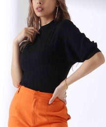 ショート丈ランダムリブドルマンスリーブトップスセーター