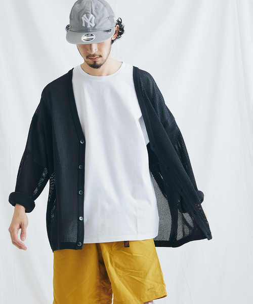JOURNAL STANDARD（ジャーナルスタンダード）の「オープンワーク ニットカーディガン（カーディガン/ボレロ・メンズ・クリアブラック/ベージュ/グリーン/ネイビー・SMALL/MEDIUM/LARGE）」の2枚目の写真