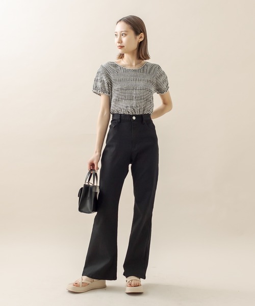 mystic（ミスティック）の「[mline] シャーリングミニTシャツ（Tシャツ/カットソー・レディース・オフホワイト/ブラック/ブラック系その他/グリーン・FREE）」の14枚目の写真