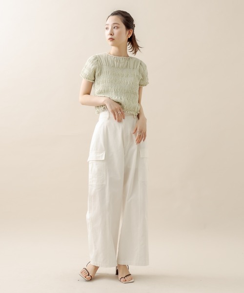 mystic（ミスティック）の「[mline] シャーリングミニTシャツ（Tシャツ/カットソー・レディース・オフホワイト/ブラック/ブラック系その他/グリーン・FREE）」の19枚目の写真