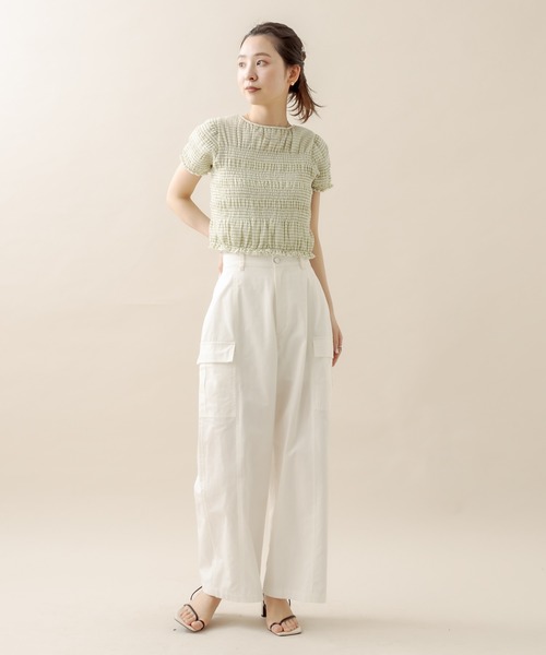 mystic（ミスティック）の「[mline] シャーリングミニTシャツ（Tシャツ/カットソー・レディース・オフホワイト/ブラック/ブラック系その他/グリーン・FREE）」の20枚目の写真