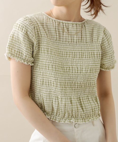 mystic（ミスティック）の「[mline] シャーリングミニTシャツ（Tシャツ/カットソー・レディース・オフホワイト/ブラック/ブラック系その他/グリーン・FREE）」の17枚目の写真