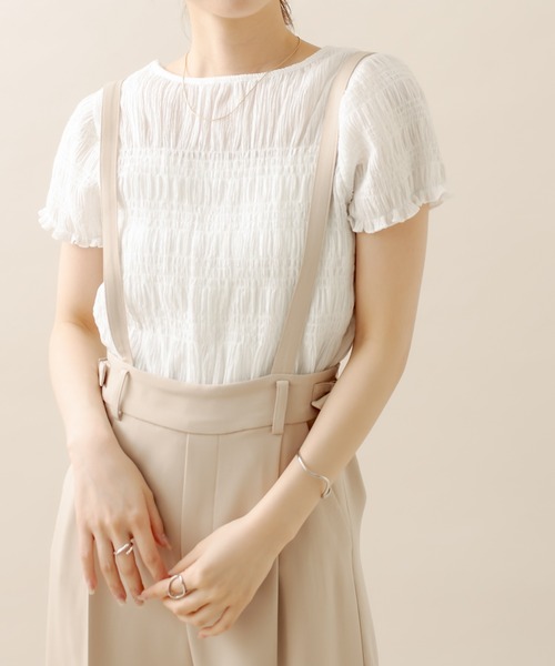 mystic（ミスティック）の「[mline] シャーリングミニTシャツ（Tシャツ/カットソー・レディース・オフホワイト/ブラック/ブラック系その他/グリーン・FREE）」の7枚目の写真