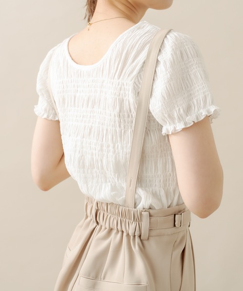 mystic（ミスティック）の「[mline] シャーリングミニTシャツ（Tシャツ/カットソー・レディース・オフホワイト/ブラック/ブラック系その他/グリーン・FREE）」の6枚目の写真