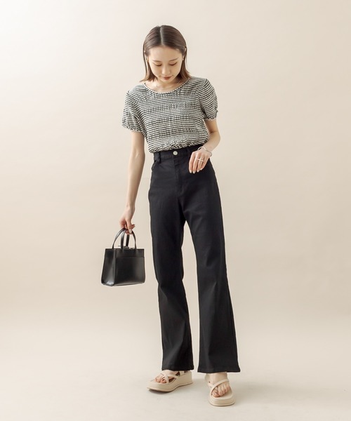 mystic（ミスティック）の「[mline] シャーリングミニTシャツ（Tシャツ/カットソー・レディース・オフホワイト/ブラック/ブラック系その他/グリーン・FREE）」の15枚目の写真