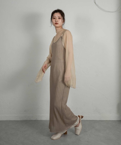 Amiur（エミレ）の「lame rib knit sheer ops（ワンピース・レディース・ベージュ/ブラウン/ダークブラウン・FREE）」の3枚目の写真