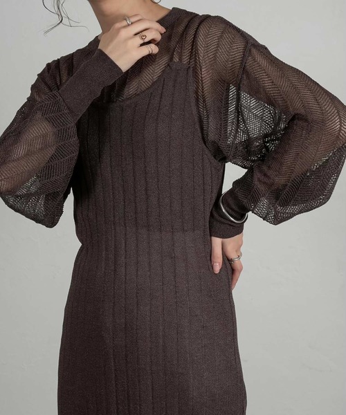 Amiur（エミレ）の「lame rib knit sheer ops（ワンピース・レディース・ベージュ/ブラウン/ダークブラウン・FREE）」の14枚目の写真