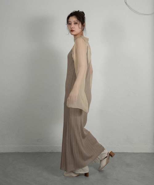 Amiur（エミレ）の「lame rib knit sheer ops（ワンピース・レディース・ベージュ/ブラウン/ダークブラウン・FREE）」の9枚目の写真