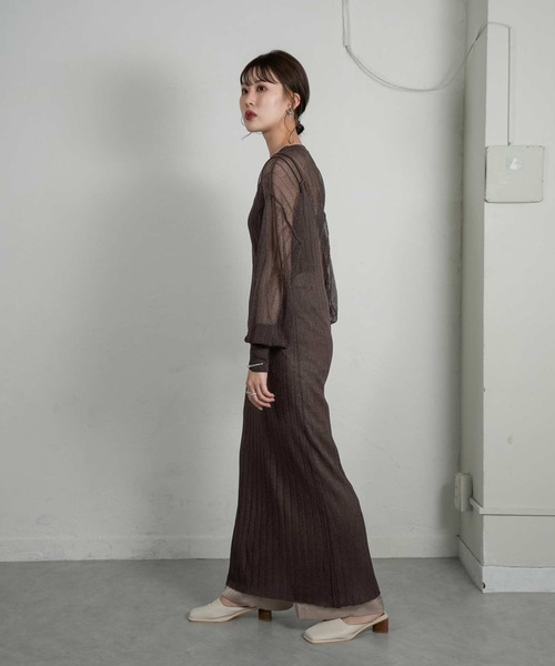 Amiur（エミレ）の「lame rib knit sheer ops（ワンピース・レディース・ベージュ/ブラウン/ダークブラウン・FREE）」の17枚目の写真