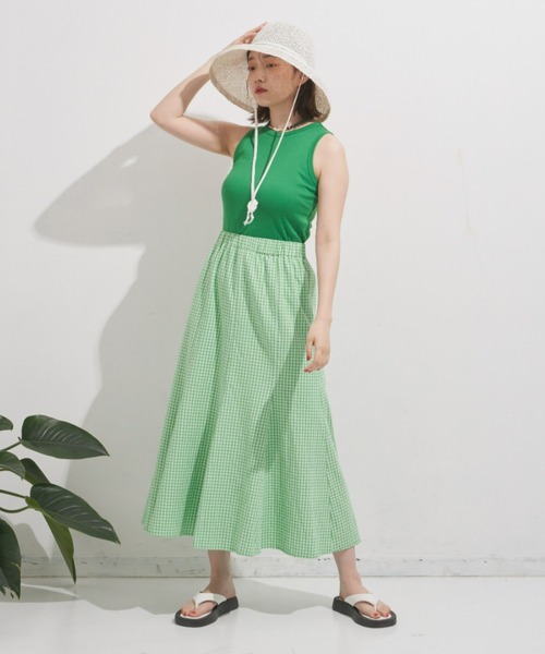 MERLOT(メルロー)の「ギンガムマーメイドスカート(スカート・レディース・グリーン/オレンジ/ブラック・FREE)」の15枚目の写真
