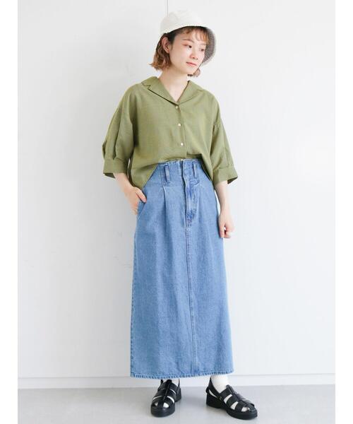 ehka sopo（エヘカソポ）の「ギンガムチェック開襟シャツ(セットアップ可)（シャツ/ブラウス・レディース・ブラック/ネイビー/グリーン/キナリ・ﾌﾘ-）」の6枚目の写真