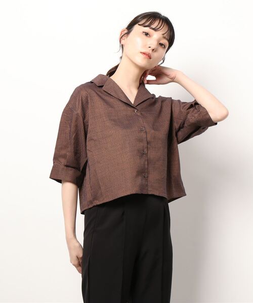 ehka sopo（エヘカソポ）の「ギンガムチェック開襟シャツ(セットアップ可)（シャツ/ブラウス・レディース・ブラック/ネイビー/グリーン/キナリ・ﾌﾘ-）」の8枚目の写真