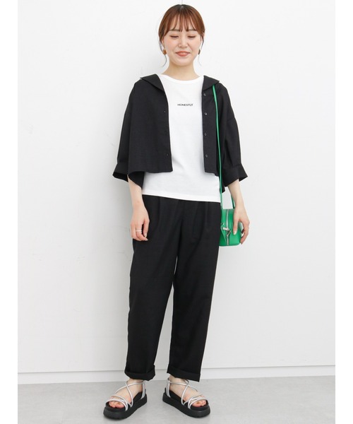 ehka sopo（エヘカソポ）の「ギンガムチェック開襟シャツ(セットアップ可)（シャツ/ブラウス・レディース・ブラック/ネイビー/グリーン/キナリ・ﾌﾘ-）」の19枚目の写真