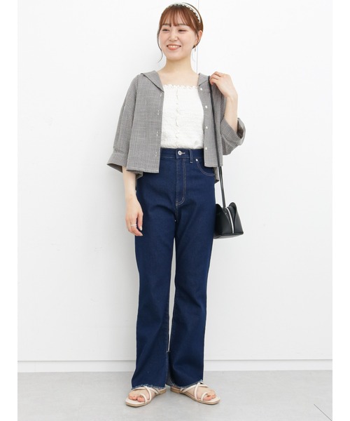 ehka sopo（エヘカソポ）の「ギンガムチェック開襟シャツ(セットアップ可)（シャツ/ブラウス・レディース・ブラック/ネイビー/グリーン/キナリ・ﾌﾘ-）」の18枚目の写真